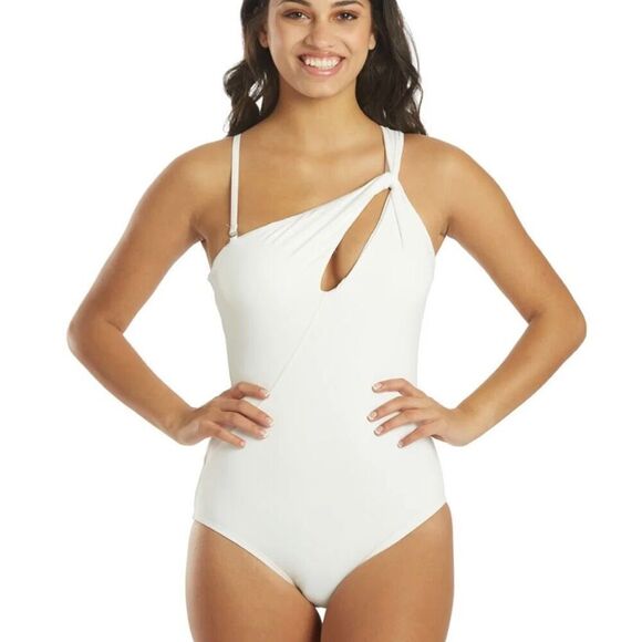Carmen Marc Valvo One-Shoulder Cutout One-Piece Swimsuit size 8 NEW - Picture 13 of 13